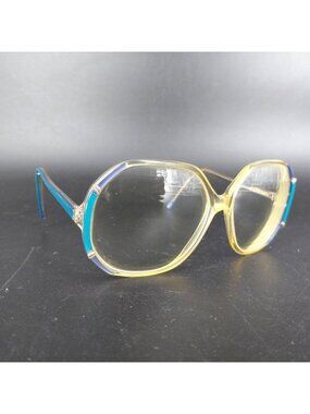 Vintage Rainbow Eye Glasses 80s Blue Yellow Oversized Butterfly Clear Retro M23